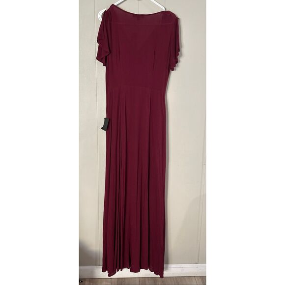 Lulus Burgundy Wide-Leg Jumpsuit NWT | Women’s Small | Flutter Sleeve Deep V - Picture 3 of 9